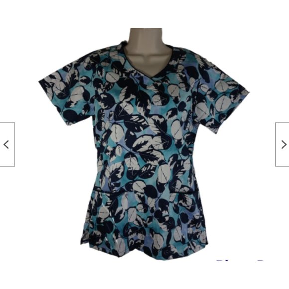 White Swan Bio Womens Scrub top Size XXS Leaf Reflections Cotton Flower Print - Picture 2 of 7